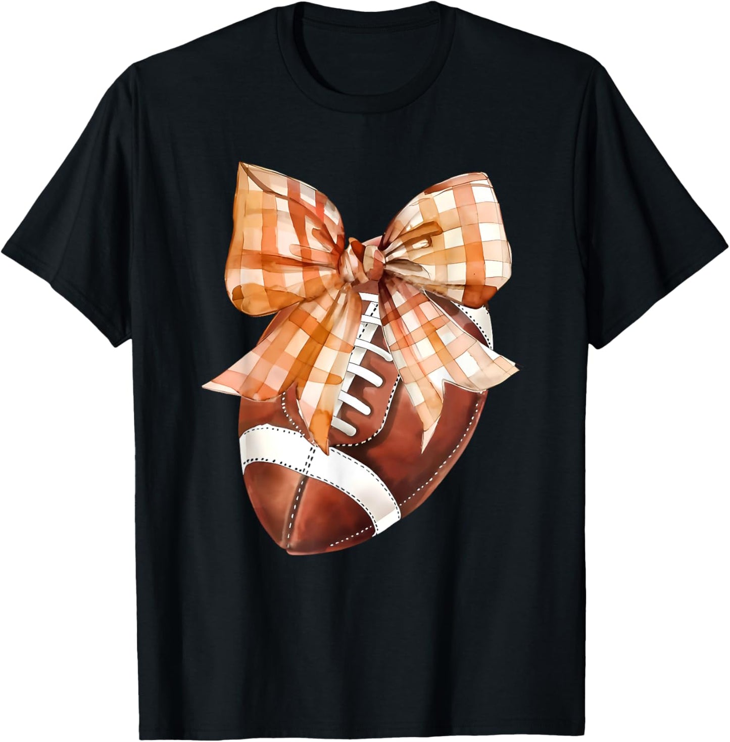 Coquette Bow American Football Autumn Thanksgiving Game Day T-Shirt - T-Shirt | Black