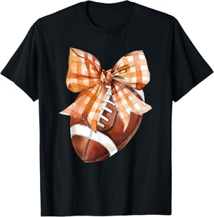 Coquette Bow American Football Autumn Thanksgiving Game Day T-Shirt - T-Shirt | Black