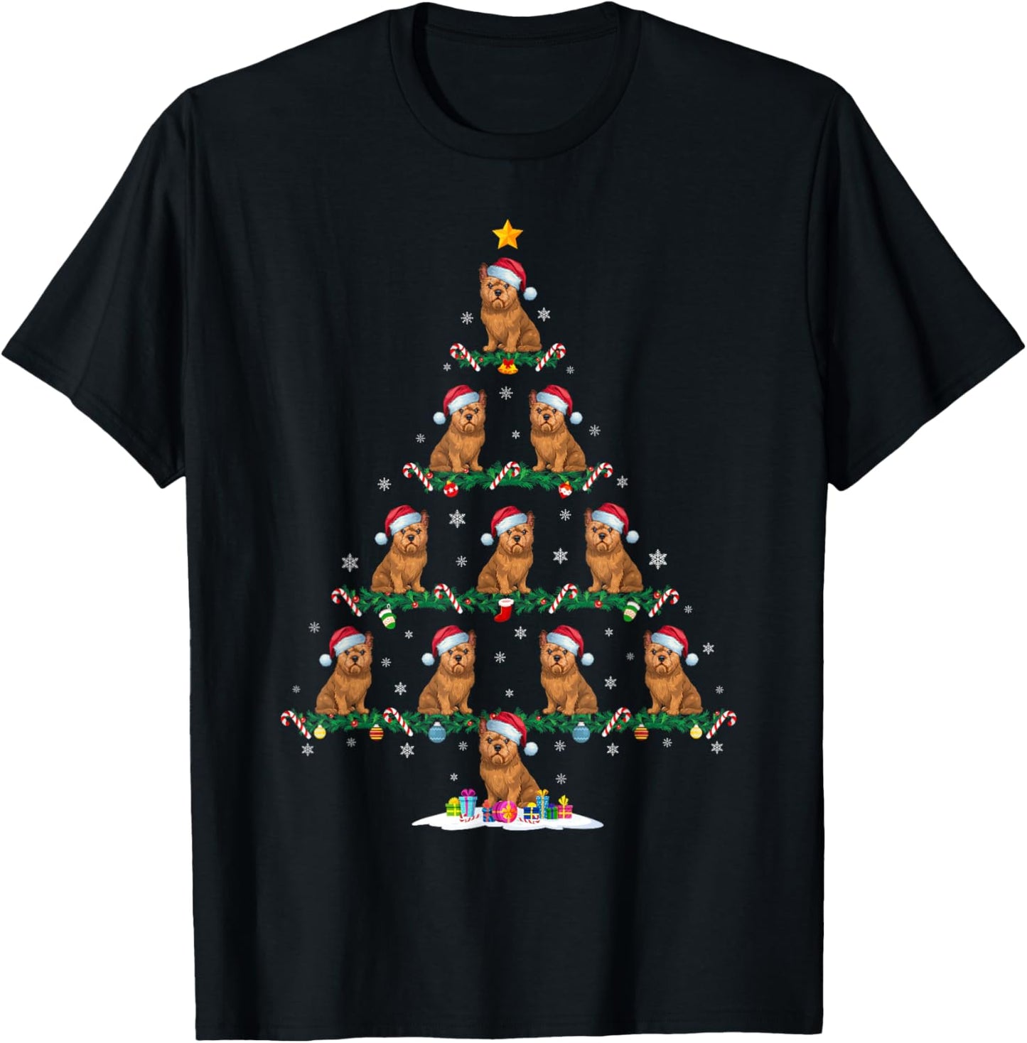 Brussels Griffon Dog Xmas Tree Pajama Men Women Kids Ugly T-Shirt - T-Shirt | Black