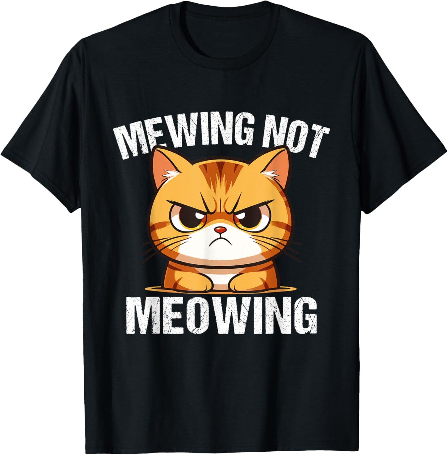 Funny Meme Goofy Cat Mewing Not Meowing Cool Goofy Cat Men Women T-Shirt - T-Shirt | Black