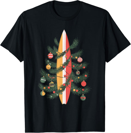 Christmas Tree Surfboard T-Shirt - T-Shirt | Black