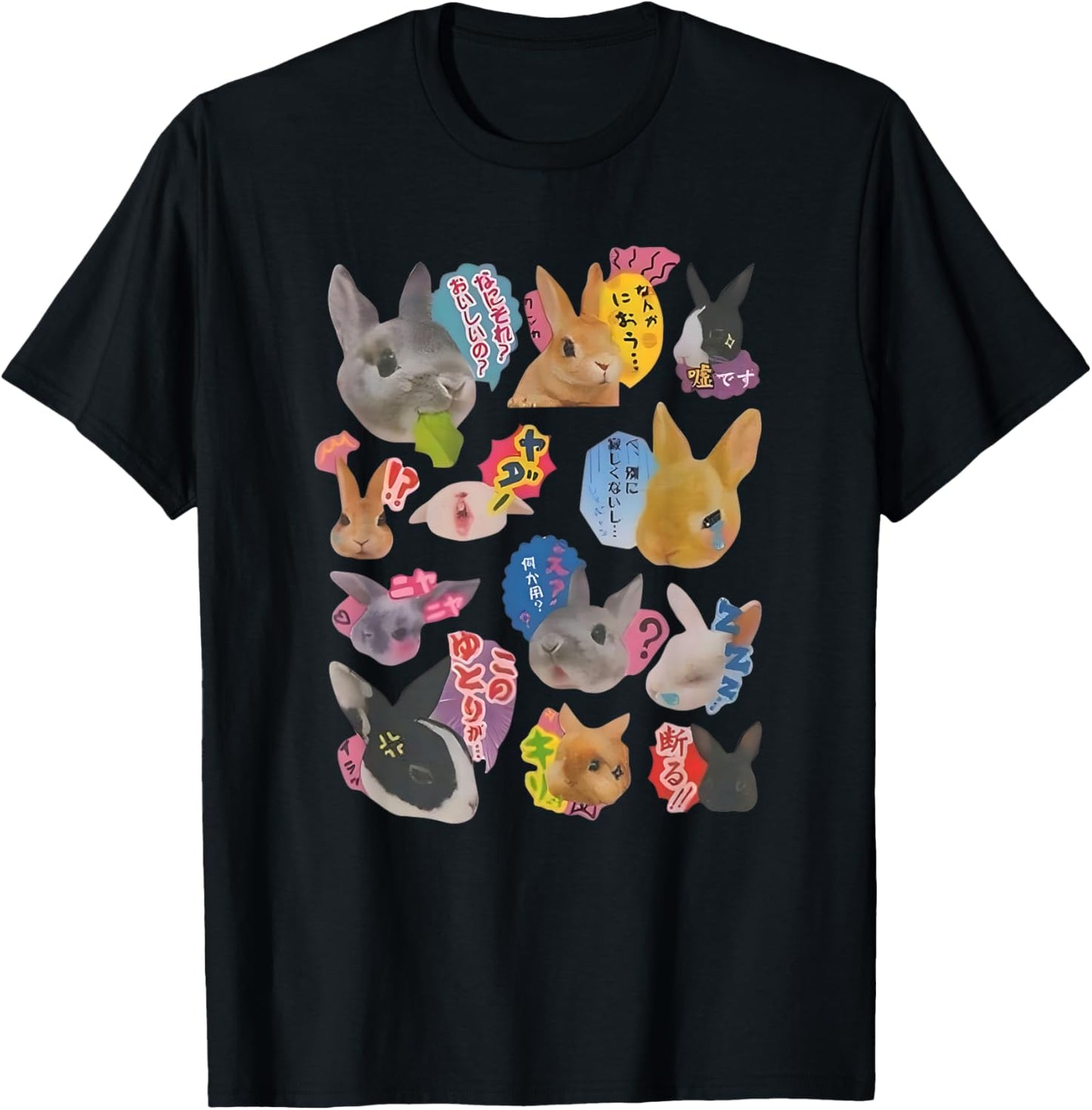 Y2K Bunny 90s Harajuku Japanese Sticker Bunny Meme Design T-Shirt - T-Shirt | Black