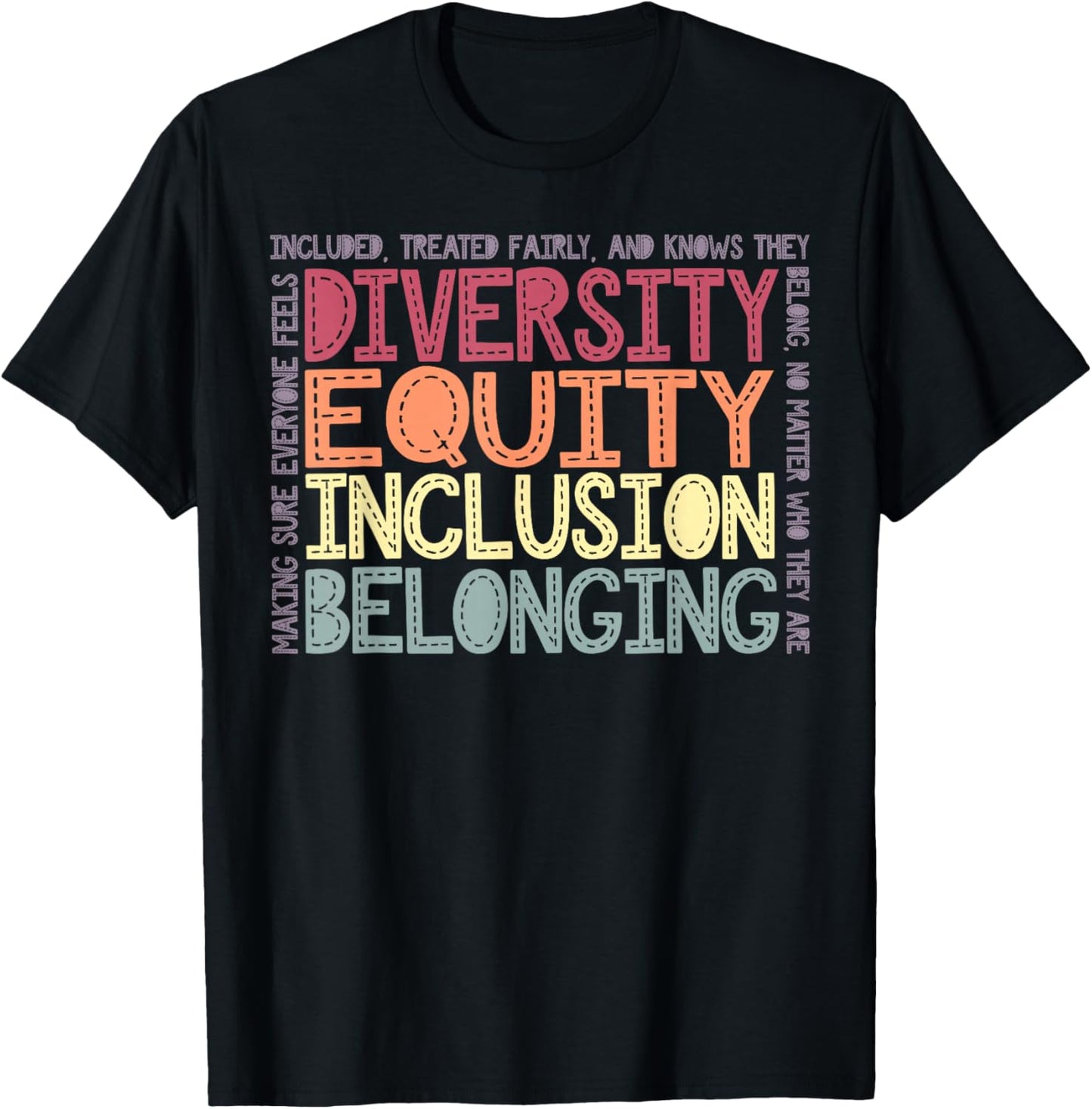 Retro Diversity Equity Inclusion Belonging DEIB Teacher T-Shirt - T-Shirt | Black