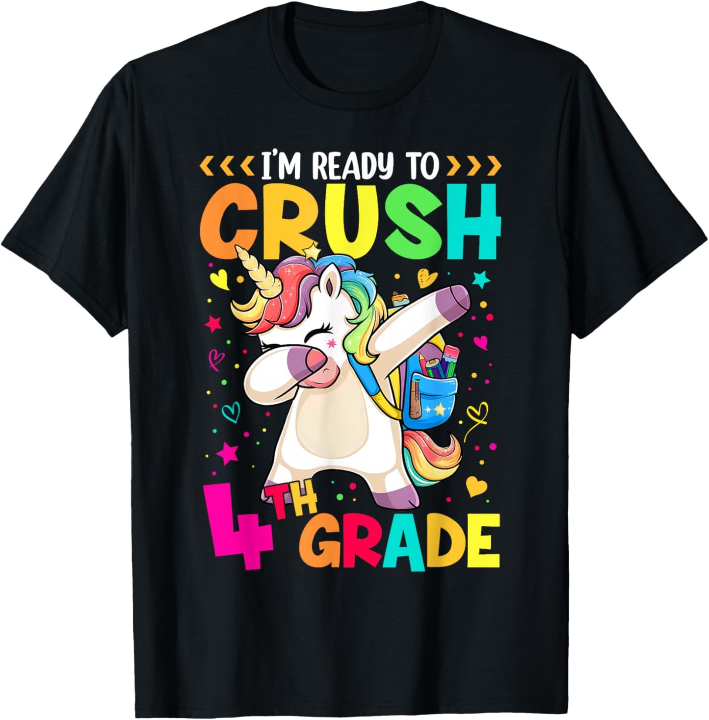 Crush 4th Grade Dabbing Unicorn Back to School Girls Kids T-Shirt - T-Shirt | Black