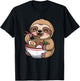 Cute Sloth Eating Ramen Noodles Anime Kawaii Gift T-Shirt - T-Shirt | Black