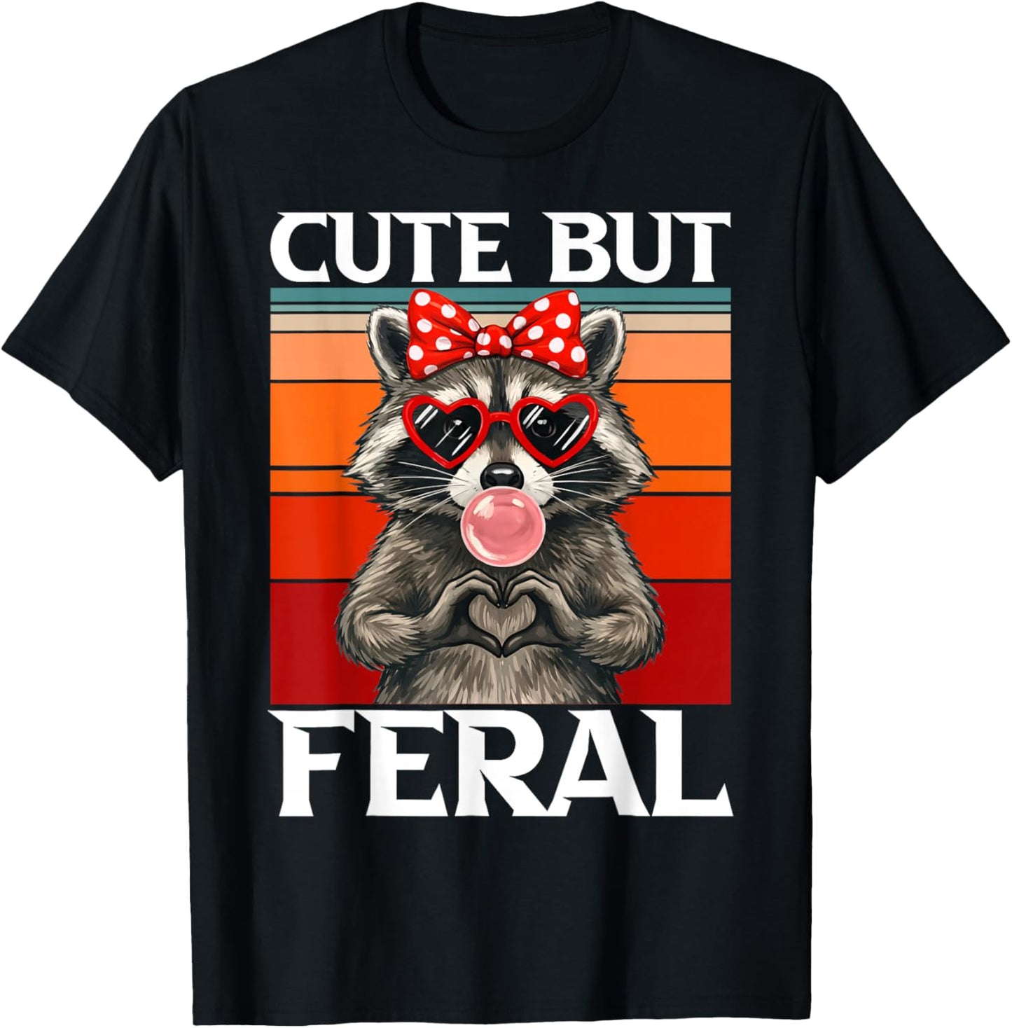 Cute But Feral Raccoon Pink Bow Sunglasses Meme Girls Kids T-Shirt - T-Shirt | Black