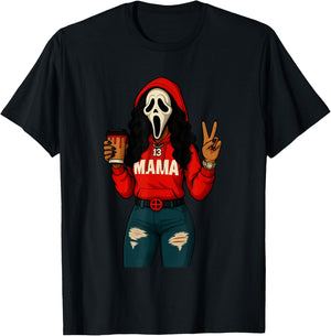 Horror Punk Spooky Mama – Funny Ghost Coffee Lover Halloween T-Shirt - T-Shirt | Black