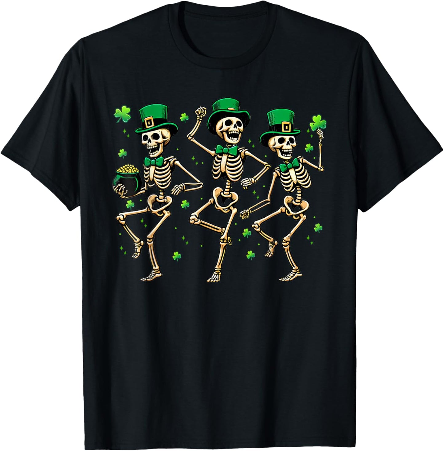 Skeleton Leperchaun Funny Skeleton Dancing St Patricks Day T-Shirt - T-Shirt | Black