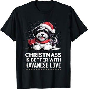 Cute Xmas Puppy Dog Christmas is Better with Havanese Love T-Shirt - T-Shirt | Black