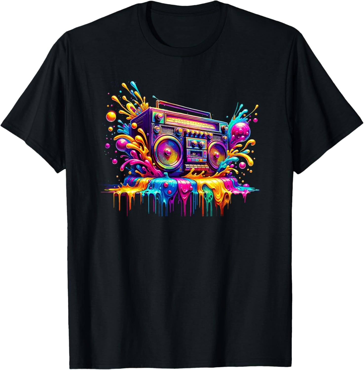 Splash Art Boombox Old School 80s Music Hip Hop T-Shirt - T-Shirt | Black