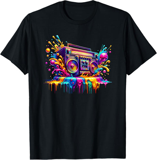 Splash Art Boombox Old School 80s Music Hip Hop T-Shirt - T-Shirt | Black