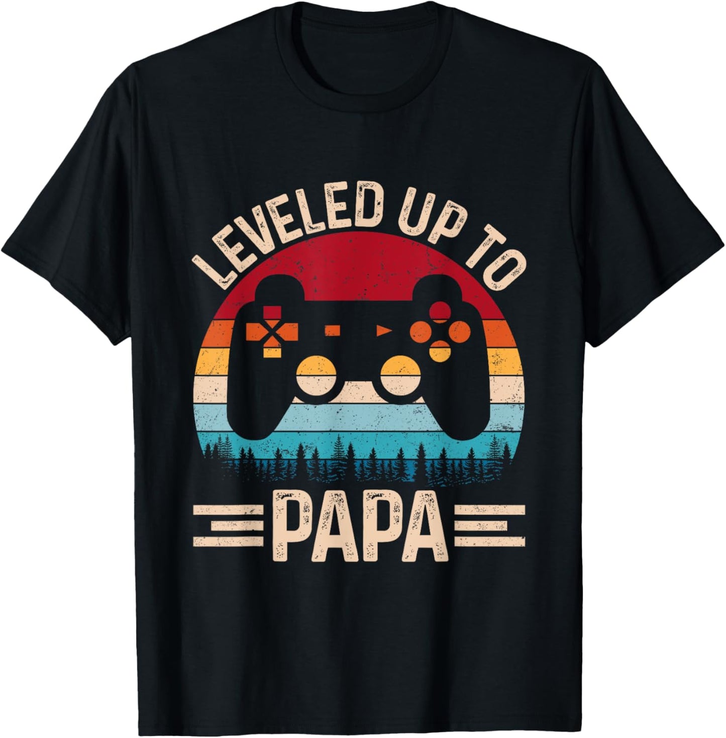 Leveled Up To Papa Video Game Gifts For Father's Day Gaming T-Shirt - T-Shirt | Black
