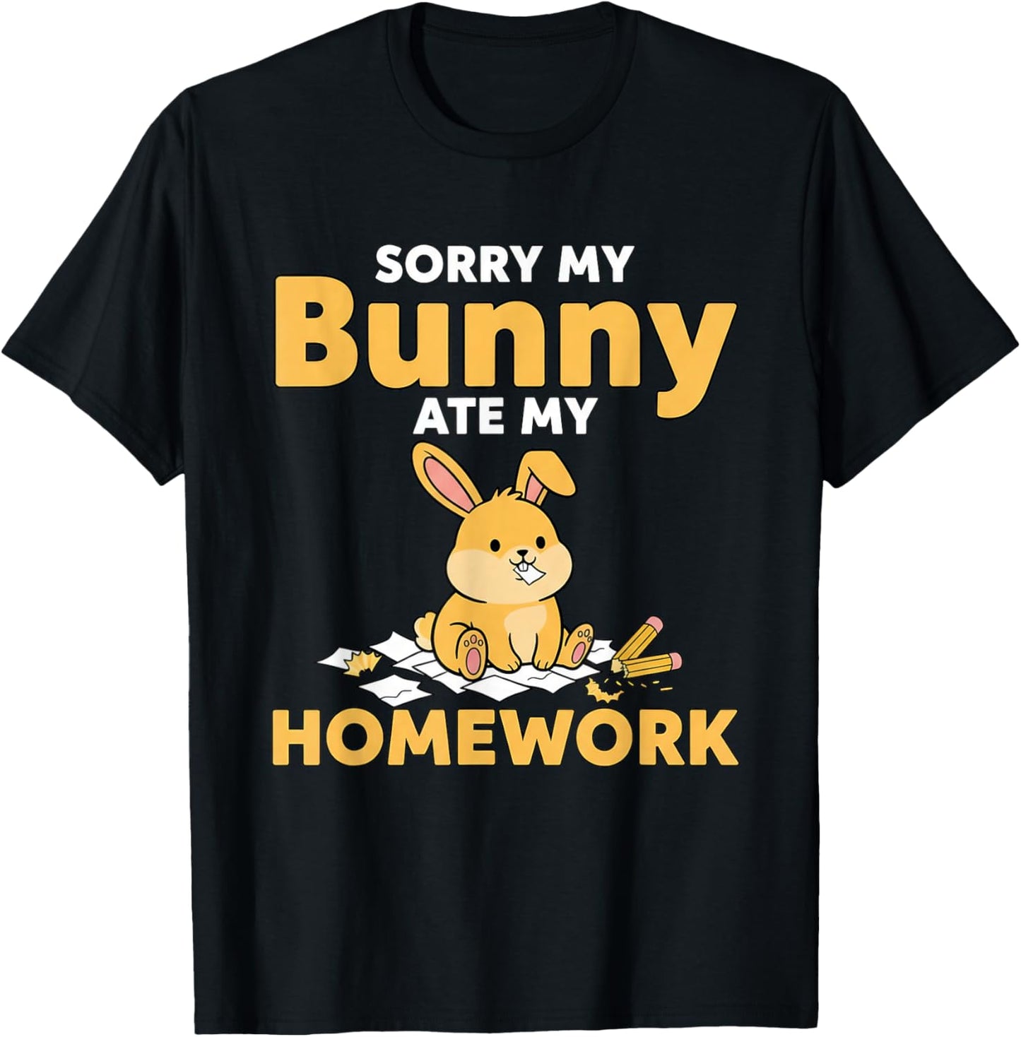 My Bunny Ate My Homework Cute Funny Pet Lover School Joke T-Shirt - T-Shirt | Black