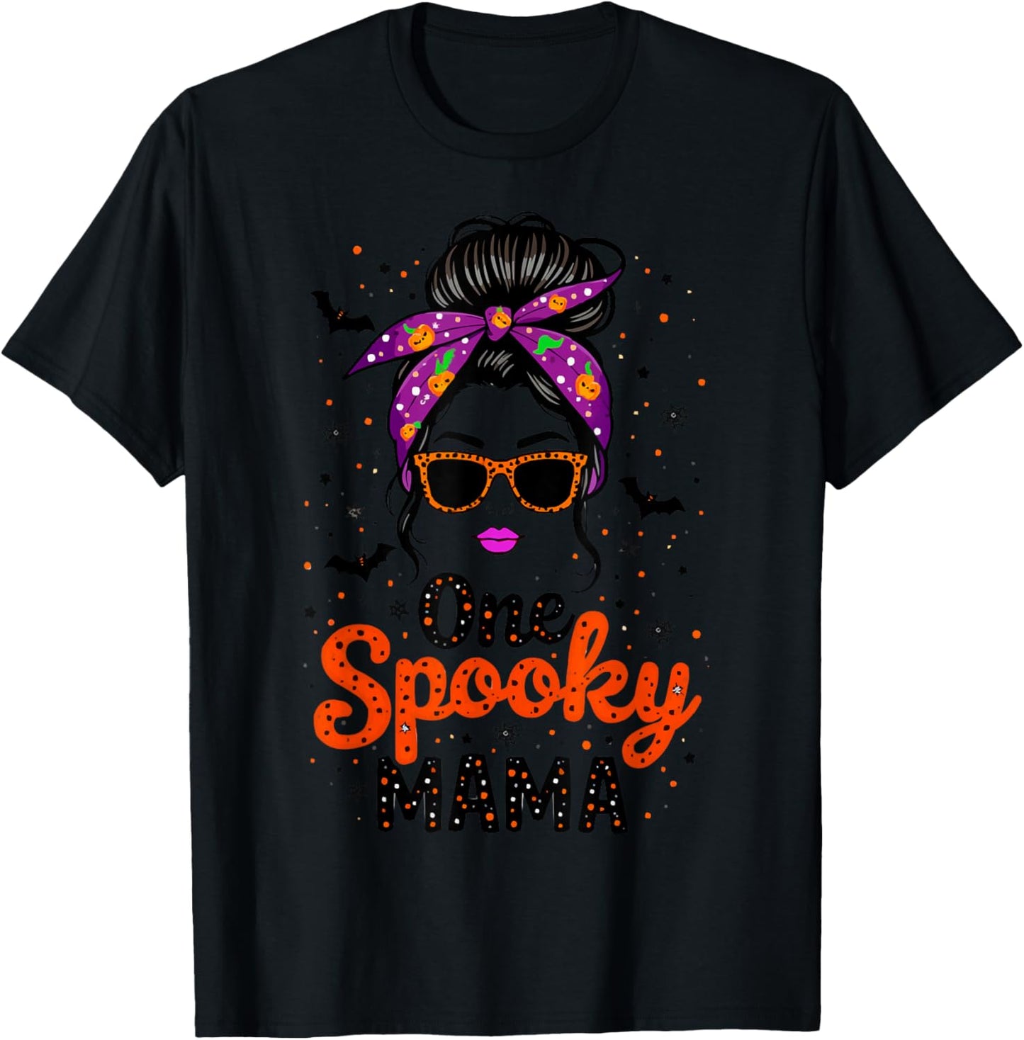 Funny One Spooky Mama Messy Bun Sunglasses Halloween T-Shirt - T-Shirt | Black