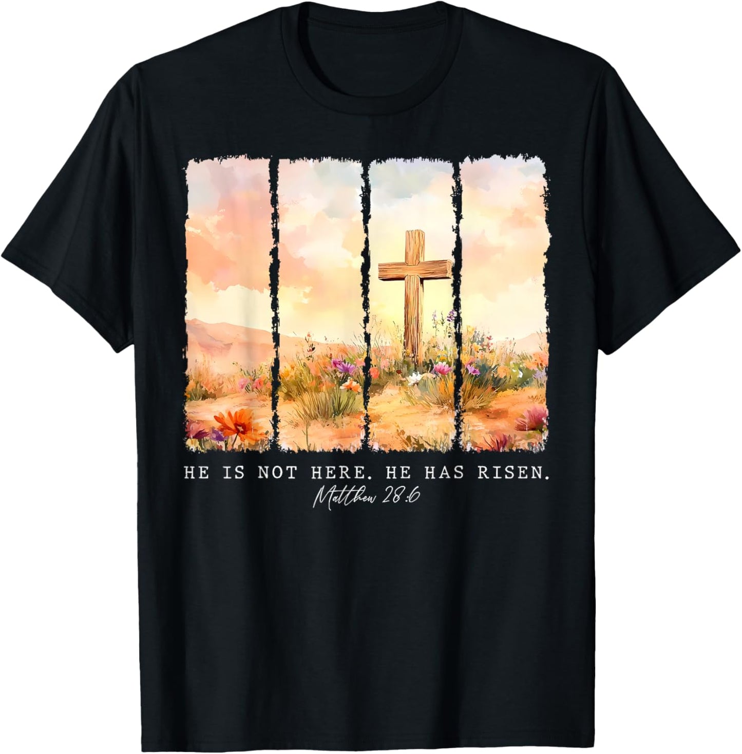 He Is Risen Christian Wildflower Happy Easter Women Girls T-Shirt - T-Shirt | Black