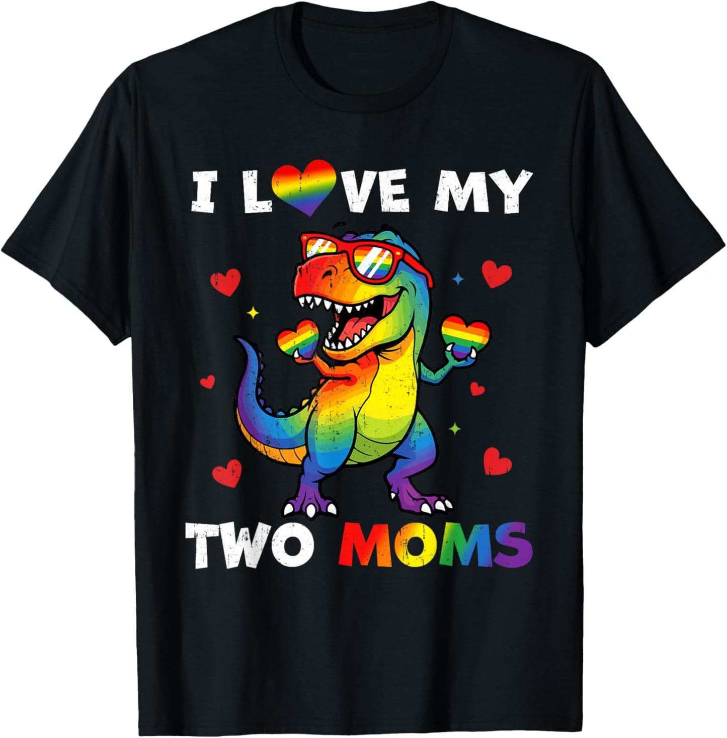 Gay Pride Love Two Moms Dino LGBTQ Ally Rainbow Toddler Kids T-Shirt - T-Shirt | Black