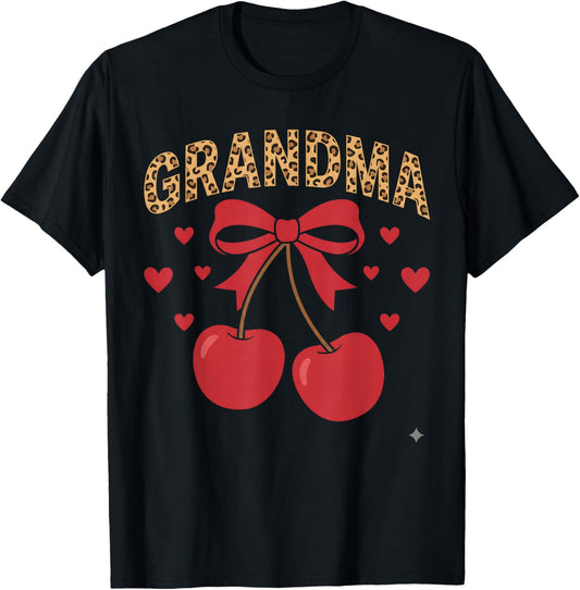 Funny Grandma Leopard Cherry Retro Vintage Family Style T-Shirt - T-Shirt | Black
