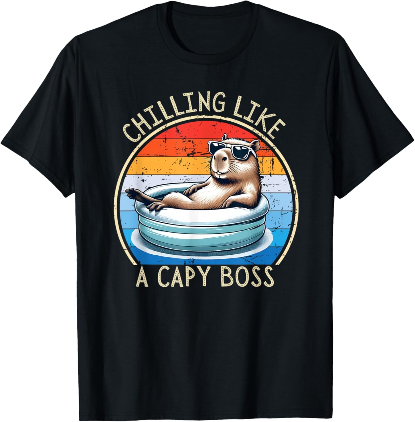 Retro Funny Capybara - Chilling like a Capy Boss T-Shirt - T-Shirt | Black