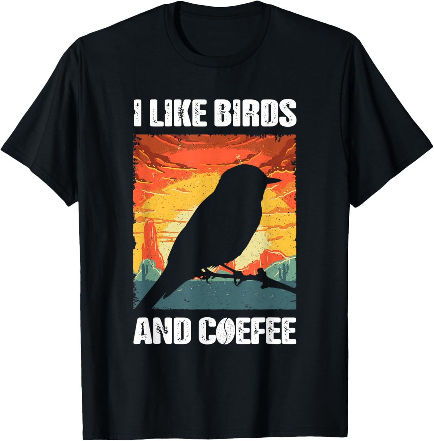 I Like Birds And Coffee, Funny Vintage I Heart Birds Lover T-Shirt - T-Shirt | Black