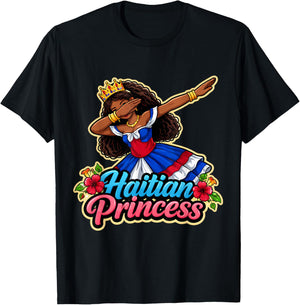 Haitian Princess Girl Haiti Flag Day Proud Woman Cute Floral T-Shirt - T-Shirt | Black