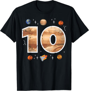 10th Birthday Planets Astronaut 10 Years Old Bday Space Boys T-Shirt - T-Shirt | Black