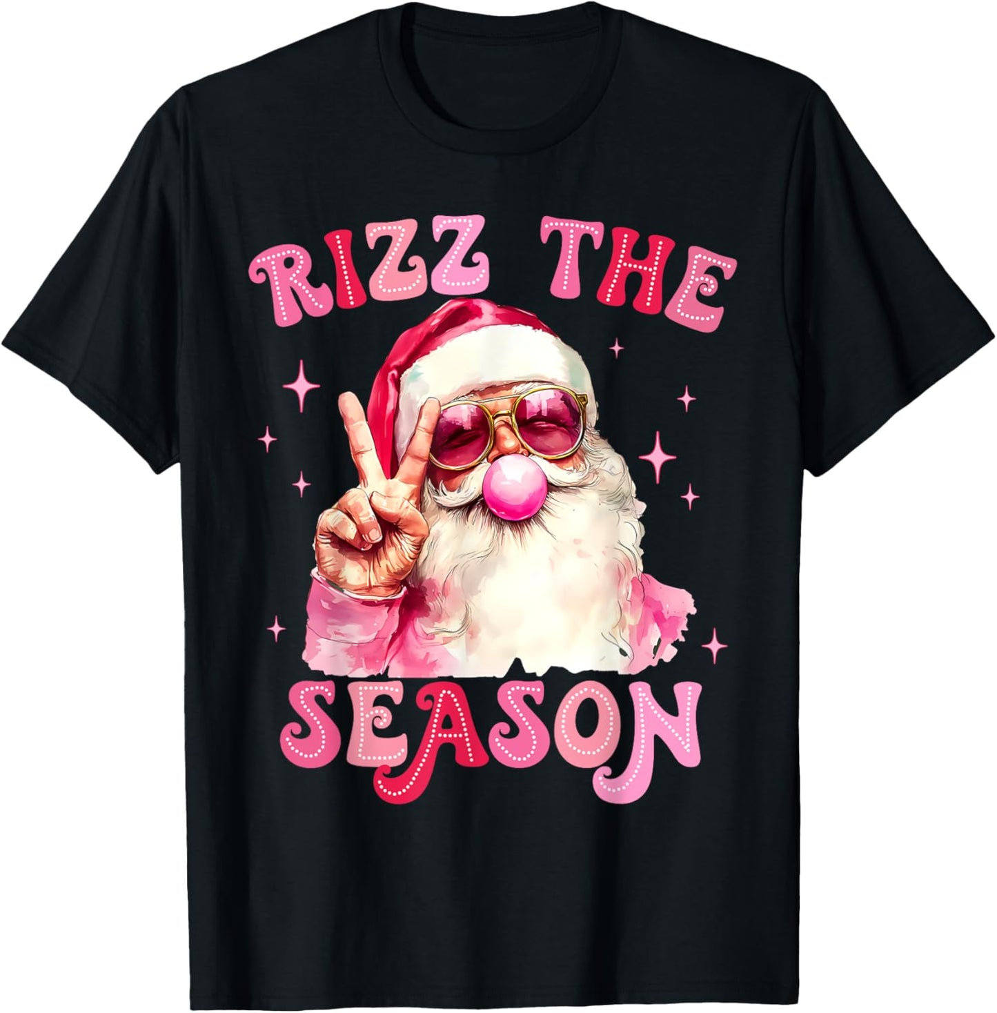 Rizz The Season Santa Pink Bubble Gum Rizzmas Christmas Kids T-Shirt - T-Shirt | Black