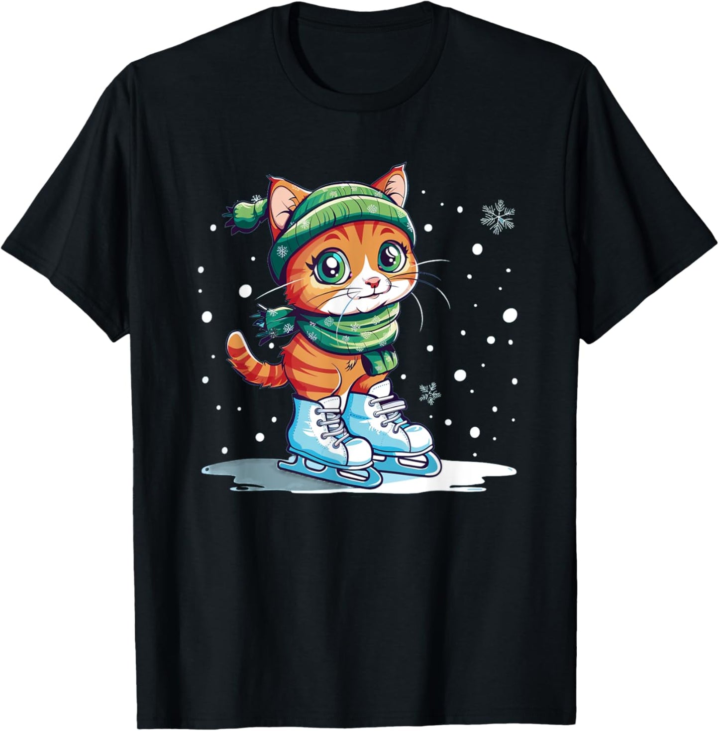 Cute Cat with Ice skating Shoes Men Women Kids T-Shirt - T-Shirt | Black