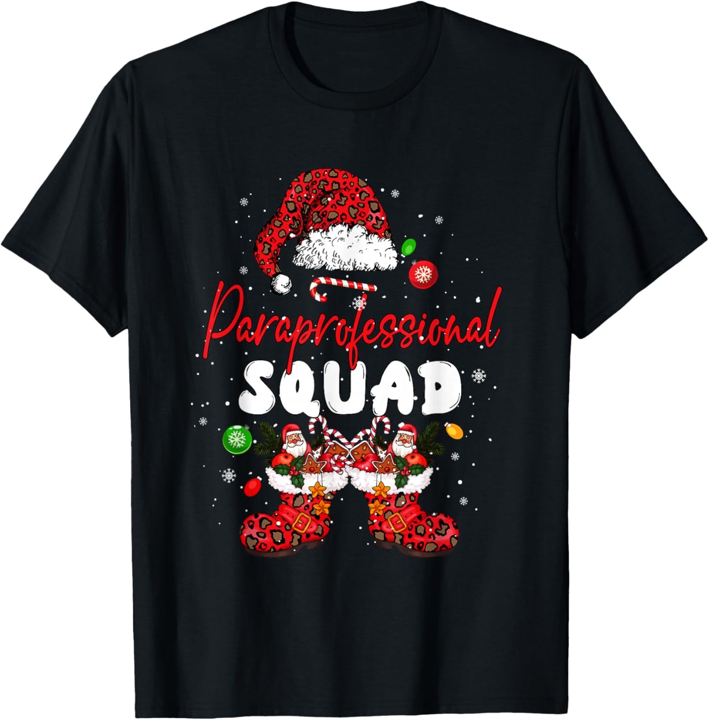 Paraprofessional Squad Leopard Santa Christmas Job Team T-Shirt - T-Shirt | Black