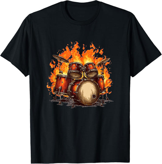 Awesome Burning Rock Drums Costume for Drummer and Flames T-Shirt - T-Shirt | Black