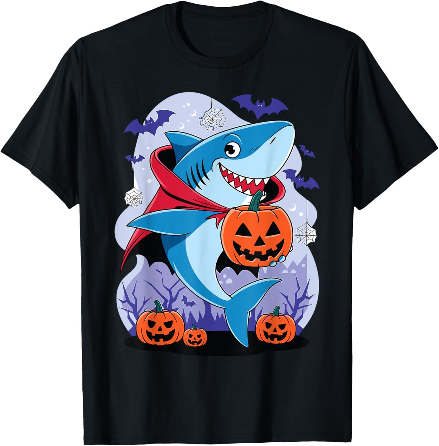 Shark Halloween Shark Pumpkin Shark Costume Halloween Funny T-Shirt - T-Shirt | Black