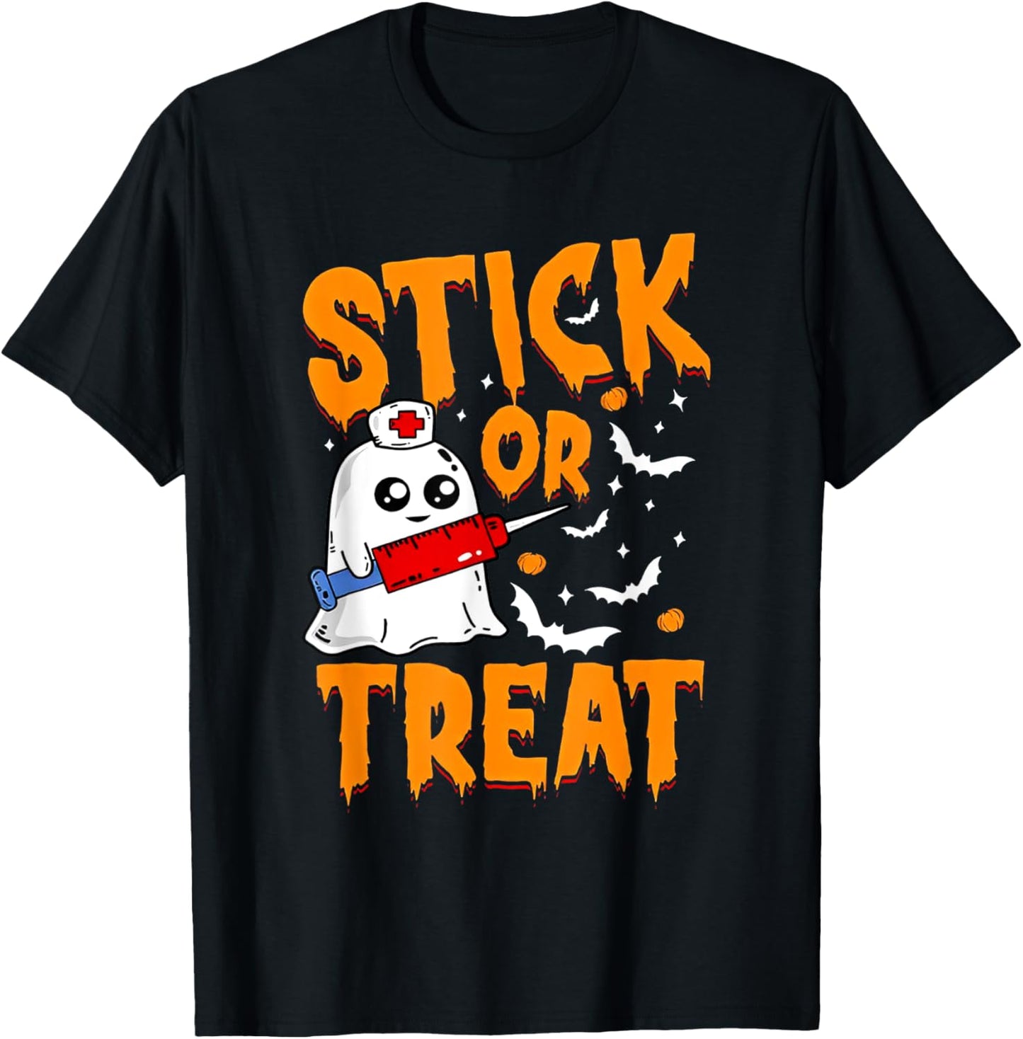 Stick or Treat Nurse Funny Halloween T-Shirt - T-Shirt | Black