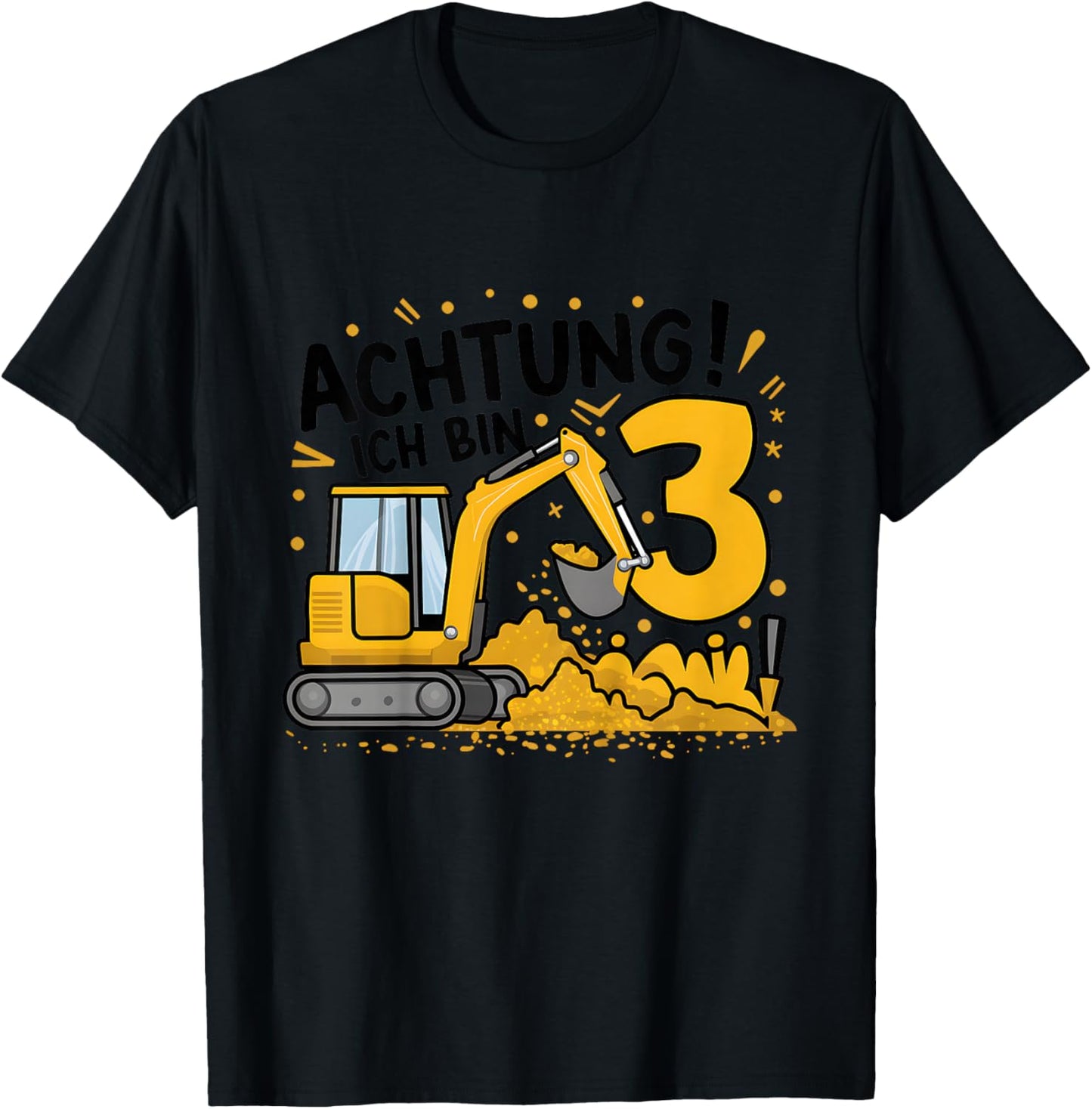 3. Geburtstag Junge 3 Jahre Bagger Baustelle T-Shirt - T-Shirt | Black