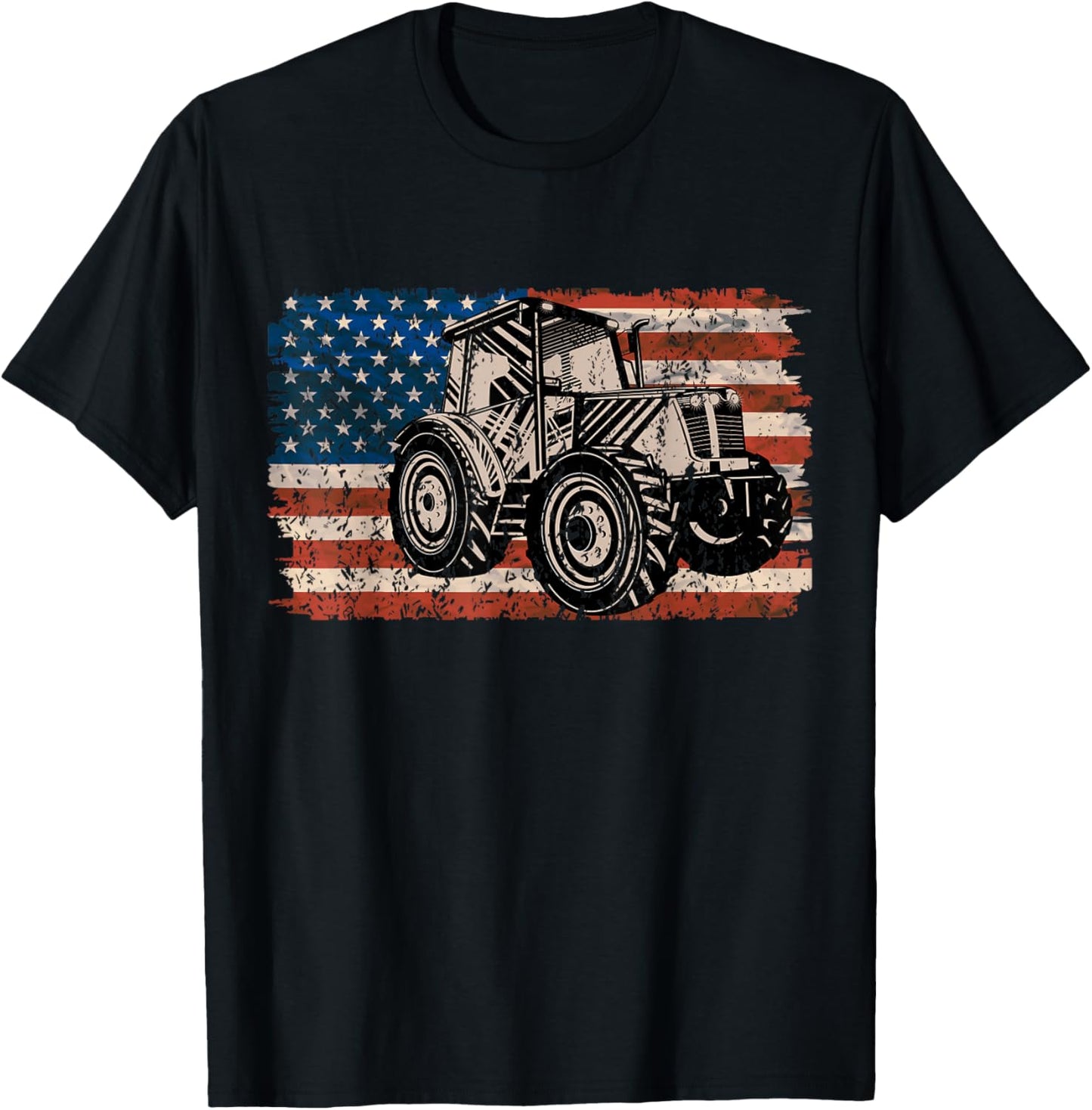 Farmer Farm Tractor American Flag Patriotic Farming T-Shirt - T-Shirt | Black