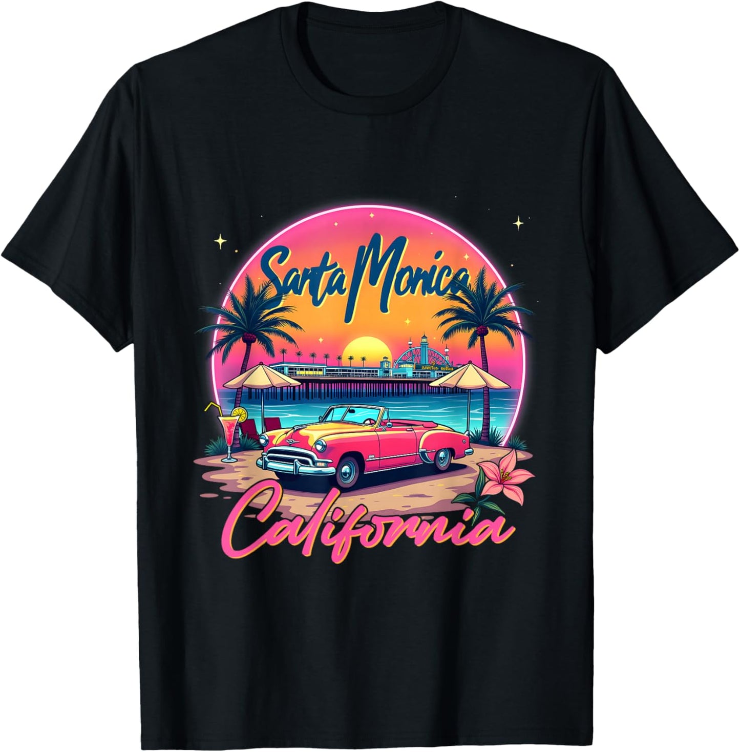 Santa Monica Trip Retro Santa Monica California Sunset Vibes T-Shirt - T-Shirt | Black