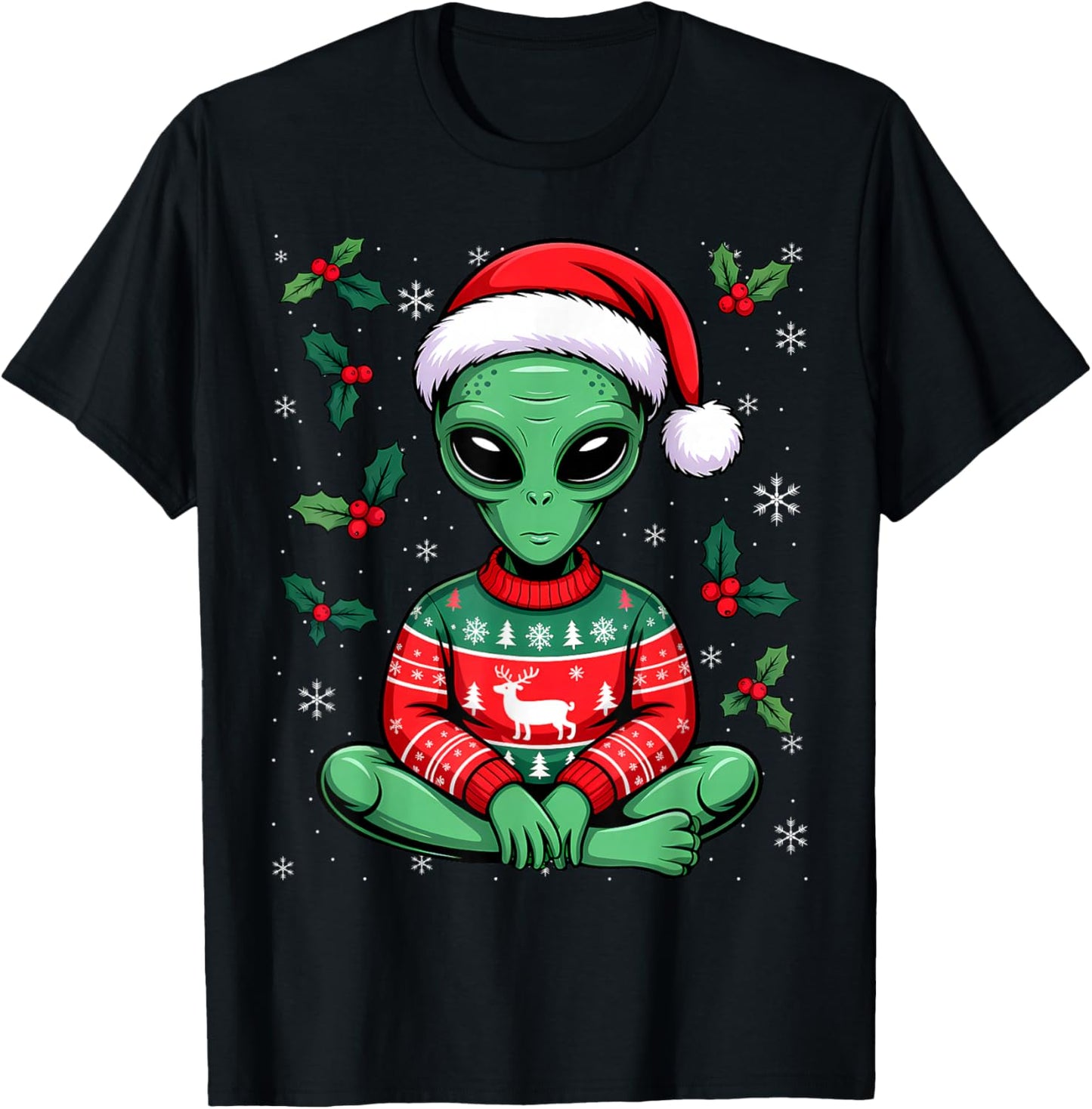 Cute Funny Alien Ugly Christmas Sweater T-Shirt - T-Shirt | Black