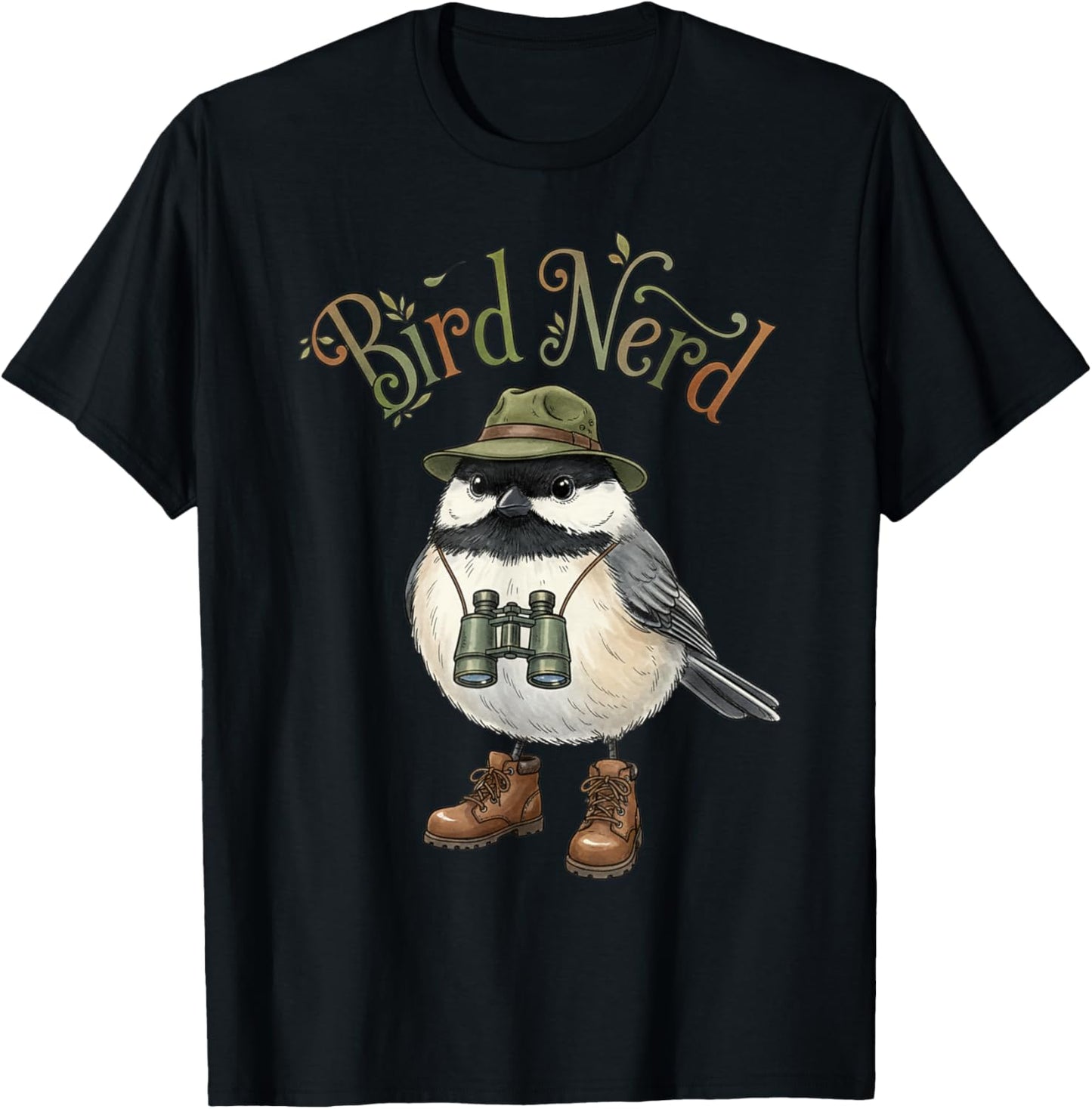 Bird Nerd Black Chickadee Bird Watching Birding Birders T-Shirt - T-Shirt | Black