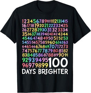 100th Day of School Teacher 100 Days Brighter Math Numbers T-Shirt - T-Shirt | Black