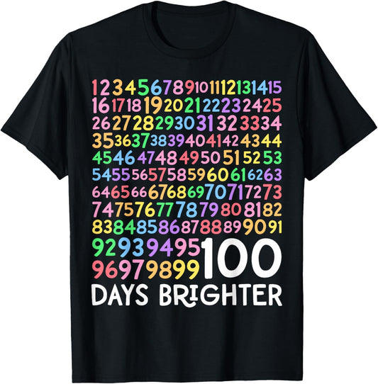 100th Day of School Teacher 100 Days Brighter Math Numbers T-Shirt - T-Shirt | Black