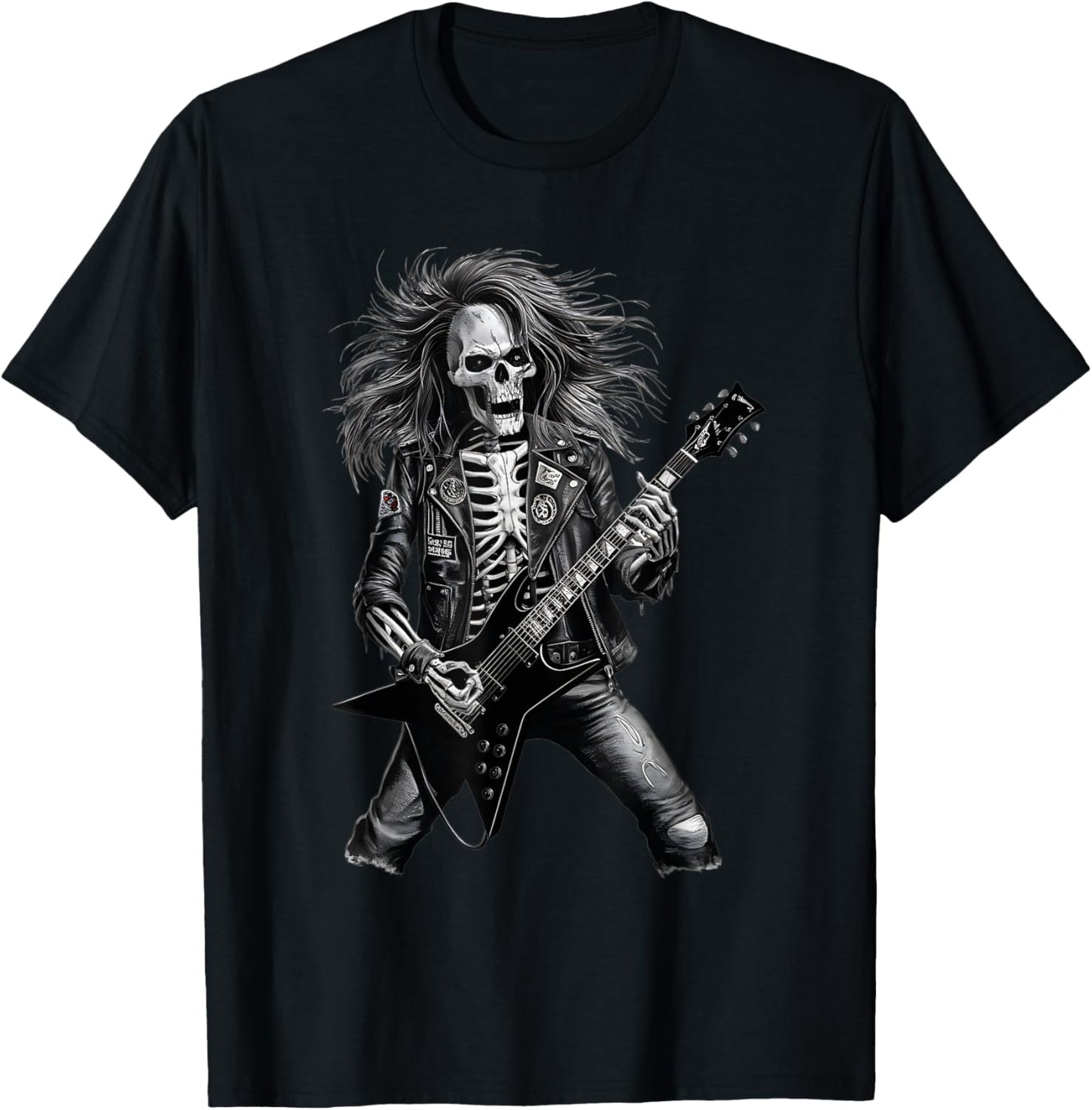 Skeleton Rocker With Guitar Men Skeleton Playing Guitar T-Shirt - T-Shirt | Black