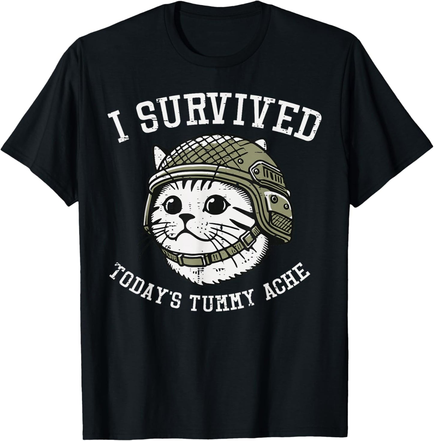 I Survived Todays Tummy Ache Cat Funny Saying Cringe Weird T-Shirt - T-Shirt | Black