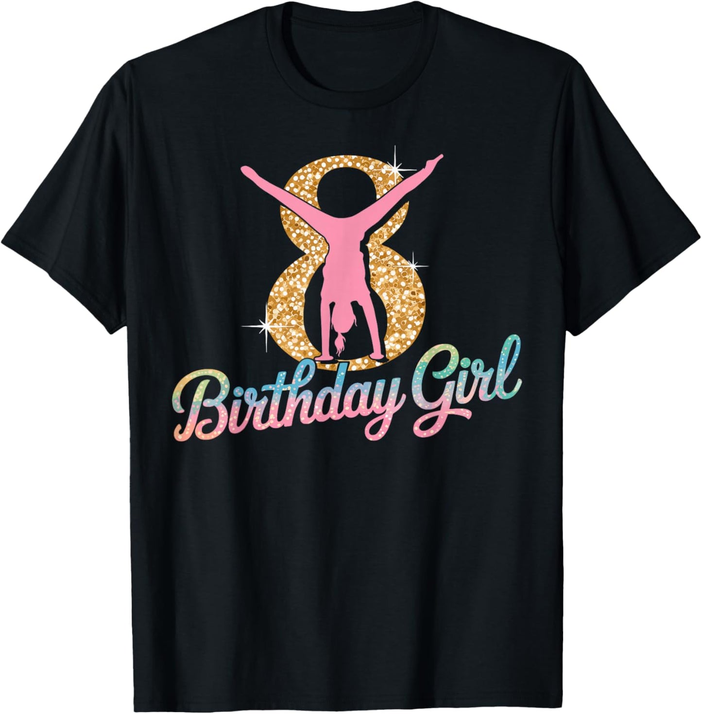 Gymnastics Gymnast 8 Year Birthday Girl 8th Bday Party T-Shirt - T-Shirt | Black