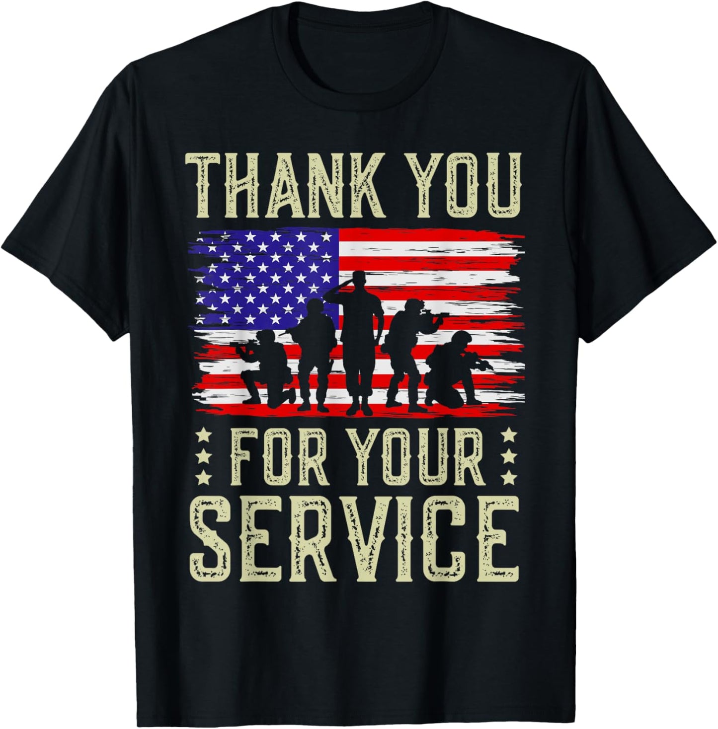 Veteran Thank You For Your Service US Flag Veterans Day T-Shirt - T-Shirt | Black
