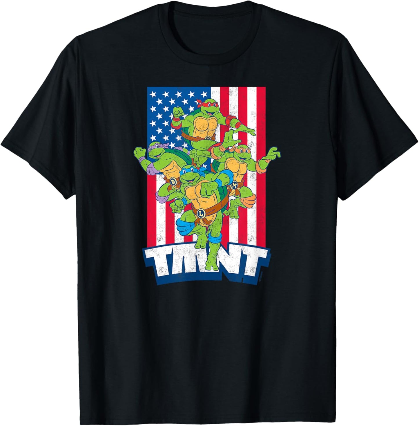 Teenage Mutant Ninja Turtles - USA Flag with Group T-Shirt - T-Shirt | Black
