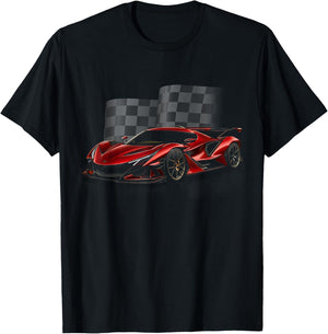 Exotic Car Red Racing Car, Turbo Race Flag Kids Boys T-Shirt - T-Shirt | Black