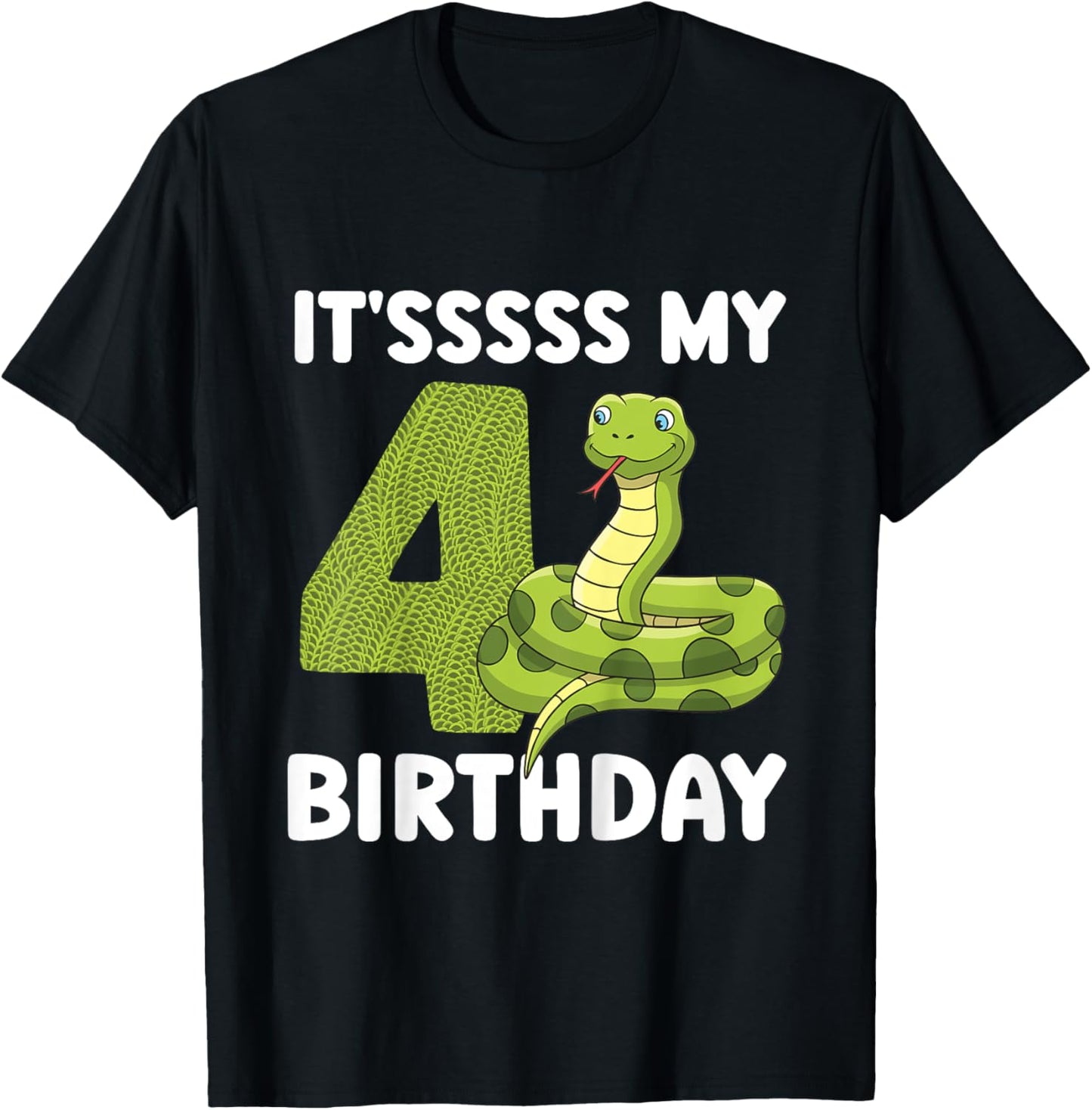 Kids 4th Reptile Birthday Four Year Old Snake Birthday Party T-Shirt - T-Shirt | Black