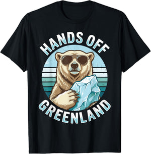 Hands Off Greenland Funny Bear Wearing Sunglass T-Shirt - T-Shirt | Black