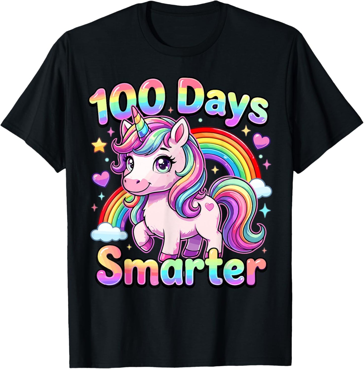 100 Days Smarter Girls Unicorn 100th Day of School T-Shirt - T-Shirt | Black