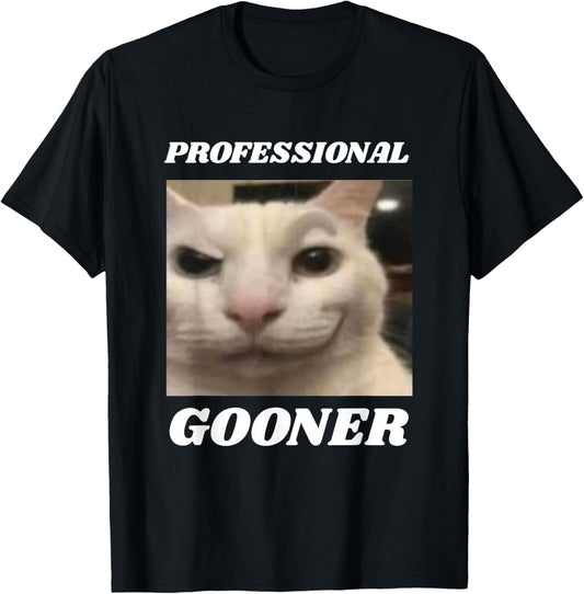 Professional Gooner Funny Gen Z Brain Red Cat Meme T-Shirt - T-Shirt | Black