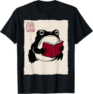 Grumpy Frog Funny Book Lover Librarian Anime Japanese T-Shirt - T-Shirt | Black