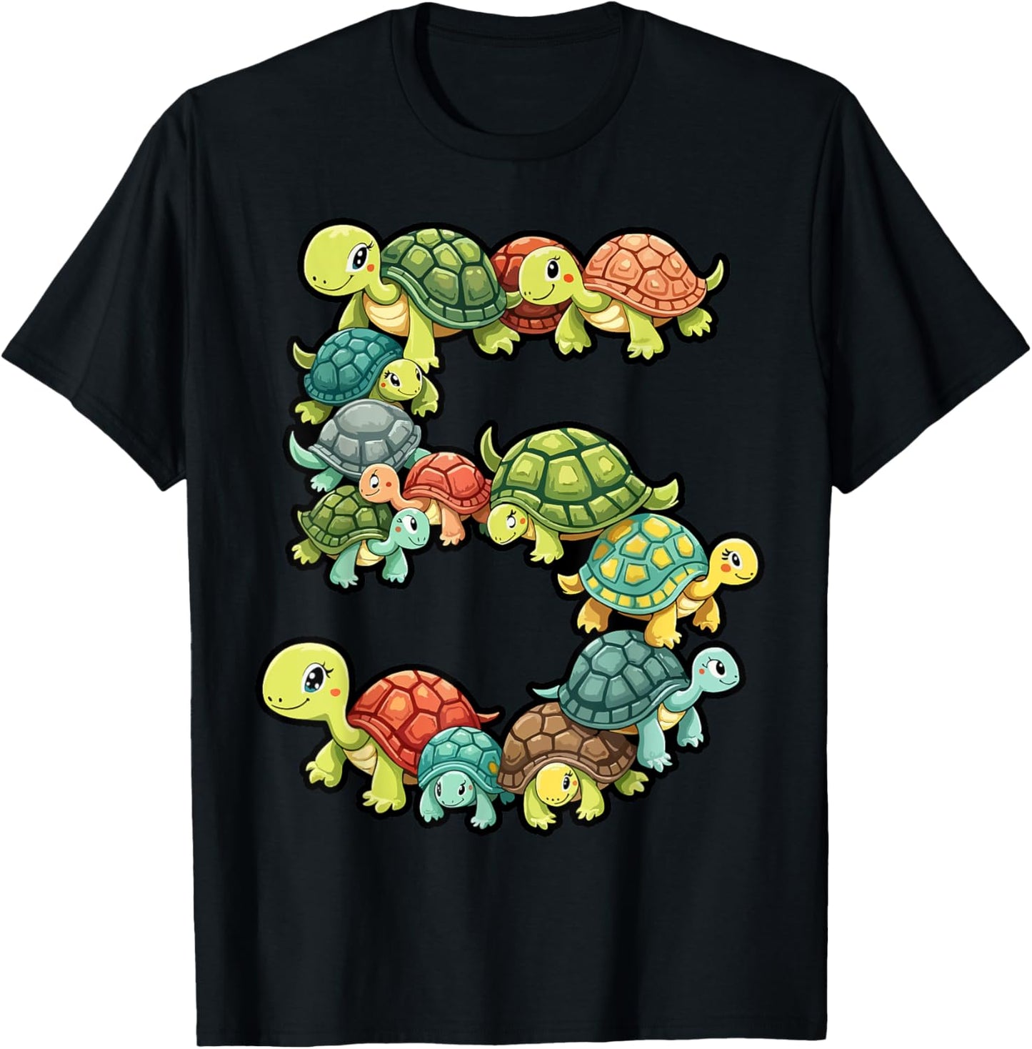 5th Birthday Sea Turtle Tortoise Theme Party 5 Year Old T-Shirt - T-Shirt | Black